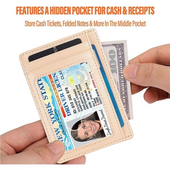 Slim RFID Blocking Card Holder Minimalist Leather Front Pocket Wallet for Women - Picture 4 of 7